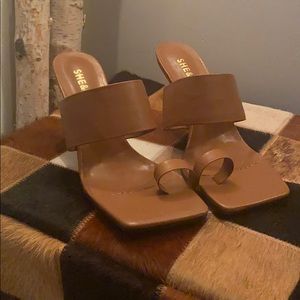 Open toed brown heels